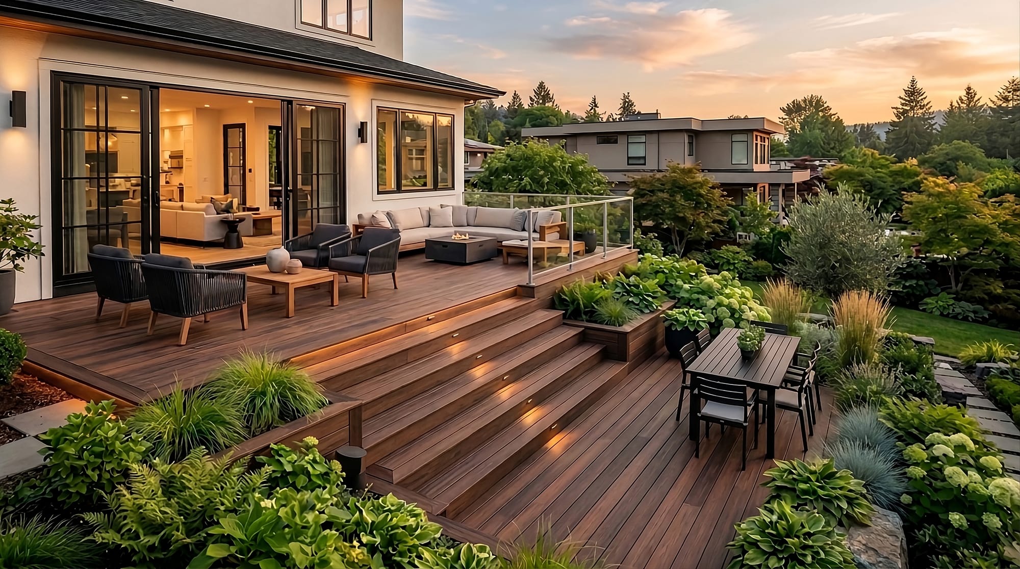 Custom deck and outdoor living space built by Skip's Modern Carpentry in Northern Virginia