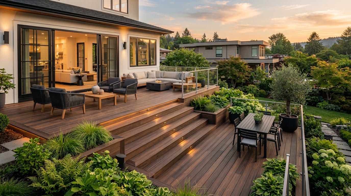 Custom deck and outdoor living space built by Skip's Modern Carpentry in Northern Virginia